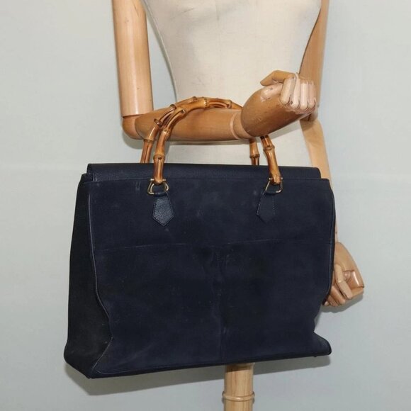 GUCCI Bamboo Hand Bag Suede Navy Gold 002 2855 0322 0 Auth ep10056 - Picture 15 of 16